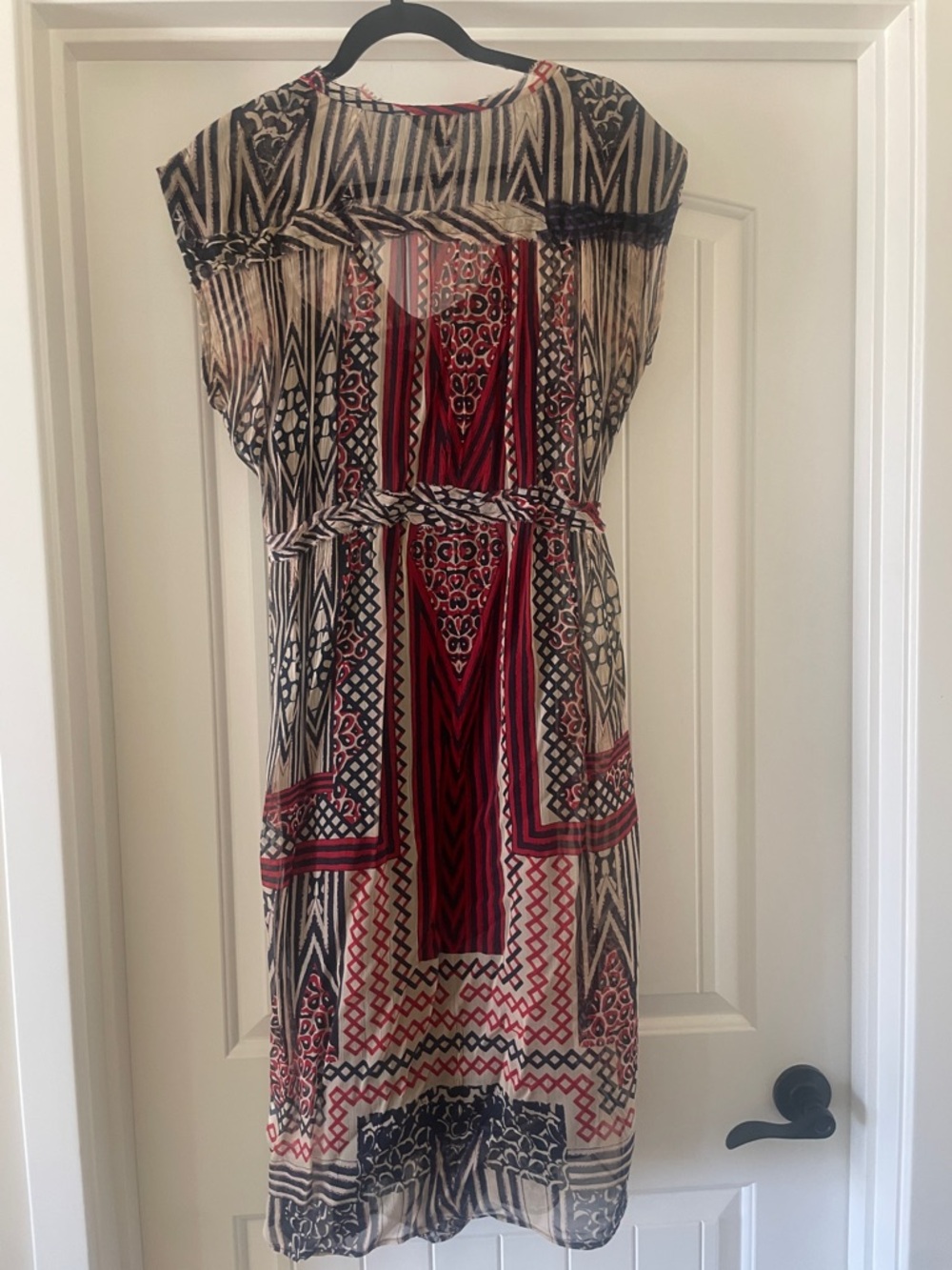 Lucky Brand Multicolor Patterned Midi Dress - Red, Navy, Beige - Picture 3 of 3